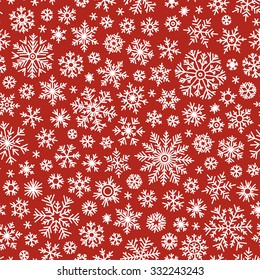 Christmas seamless doodle pattern with snowflakes, vector background