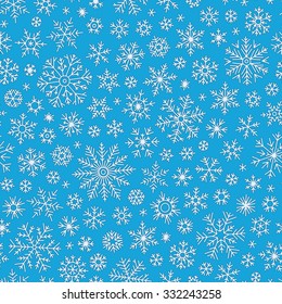Christmas seamless doodle pattern with snowflakes, vector background