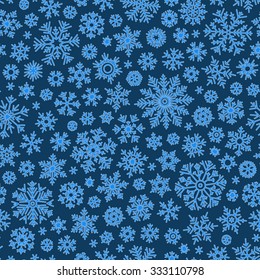 Christmas seamless doodle pattern with snowflakes, vector background