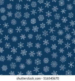 Christmas seamless doodle pattern with snowflakes, vector background