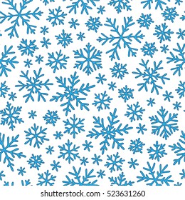 Christmas seamless doodle pattern with snowflakes, vector background