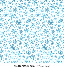 Christmas seamless doodle pattern with snowflakes, vector background
