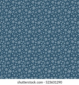 Christmas seamless doodle pattern with snowflakes, vector background