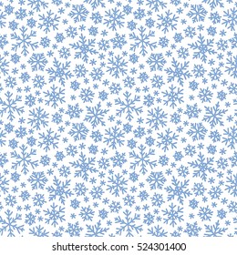 Christmas seamless doodle pattern with snowflakes, vector background