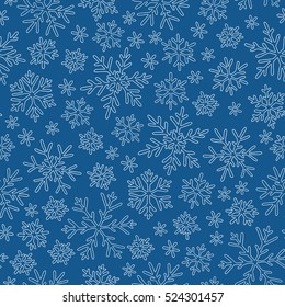 Christmas seamless doodle pattern with snowflakes, vector background