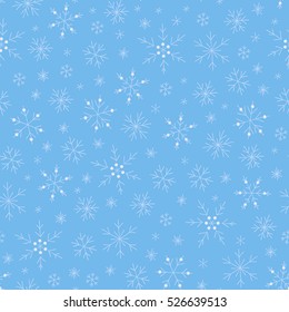 Christmas seamless doodle pattern with snowflakes, vector background