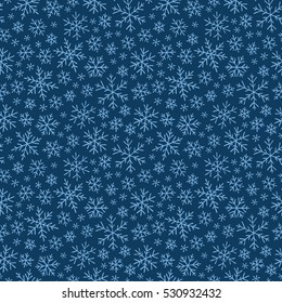 Christmas seamless doodle pattern with snowflakes, vector background
