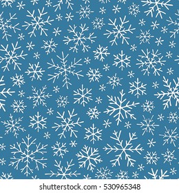 Christmas seamless doodle pattern with snowflakes, vector background