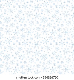 Christmas seamless doodle pattern with snowflakes, vector background