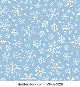 Christmas seamless doodle pattern with snowflakes, vector background