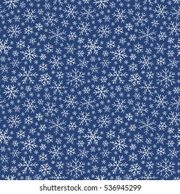 Christmas seamless doodle pattern with snowflakes, vector background