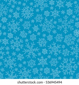 Christmas seamless doodle pattern with snowflakes, vector background