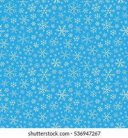 Christmas seamless doodle pattern with snowflakes, vector background