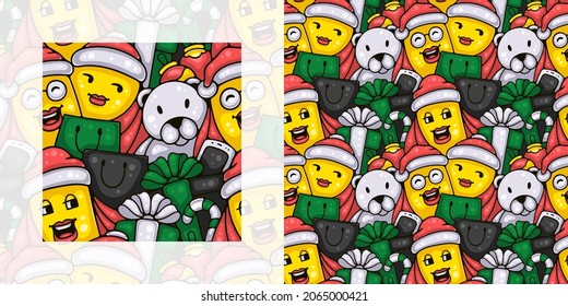 Christmas seamless doodle pattern of women doing christmas shopping | Pattern swatch included