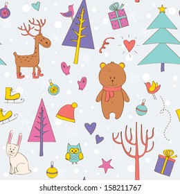 Christmas seamless with festive forest