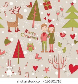 Christmas seamless with festive forest