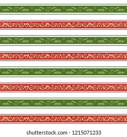 Christmas seamless festive pattern with berry, deer and fir branch.Winter fabric pattern. Textile print. Festive decoration. Vintage Hand Drawing Illustration.