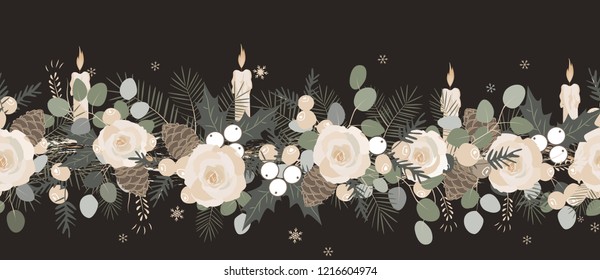 Christmas seamless garland. Vector hand drawn illustration.