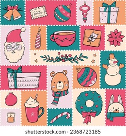 Christmas seamless geometric pattern with doodles for backgrounds, wallpaper, gift wrapping paper, textile prints, packaging, scrapbooking, stationary, etc. EPS 10