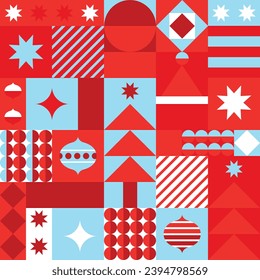 Christmas seamless geometric pattern with red and skyblue
