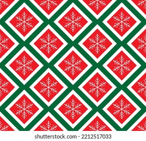 Christmas seamless geometric pattern with rhombs and snowflakes. Perfect for wrapping paper, fabric print, greeting cards design