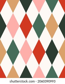 Christmas Seamless Geometric Pattern With Rhombuses. 