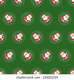 Christmas seamless green background pattern with Santa Claus for Christmas websites and cheerful postcards in a flat style.