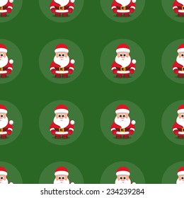 Christmas seamless green background pattern with Santa Claus for Christmas websites and cheerful postcards in a flat style.