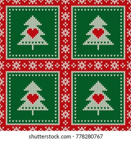 Christmas Seamless Knit Pattern with Snowflakes and Christmas Trees. Scheme for Knitted Sweater Pattern Design or Cross Stitch Embroidery