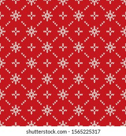 Christmas Seamless Knitted Pattern with Snowflakes. Christmas and New Year Design Background. Knitting Sweater Design