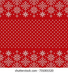 Christmas Seamless Knitted Pattern with Snowflakes. Christmas and New Year Design Background. Knitting Sweater Design