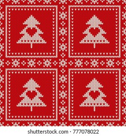 Christmas Seamless Knitted Pattern with a Christmas Tree. Wool Knitting Sweater Design