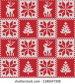 Christmas Seamless Knitting Pattern with Elks and Snowflakes, and Christmas Tree