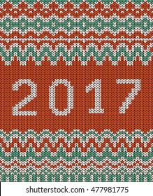 Christmas seamless knitting pattern. New year 2017. Vector illustration.