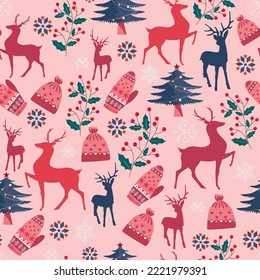 Christmas seamless Modern pattern design holiday. Childish background for fabric, wrapping paper, textile, wallpaper and apparel. Vector Illustration