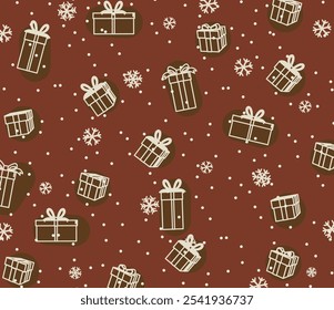 christmas seamless motive presents wraping paper scandinavian type pattern snowflake gifts  on red background