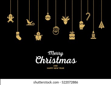 Christmas seamless ornament with Santa, Reindeer, red ball, gift, mitten and candy cane. Material design Vector Christmas illustration
