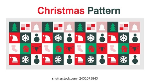 Christmas seamless pattern 2023 icon set with green red pink color for greeting card or banner , background