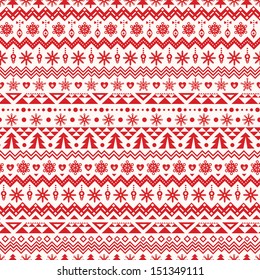 Christmas seamless pattern in white and red traditional colors