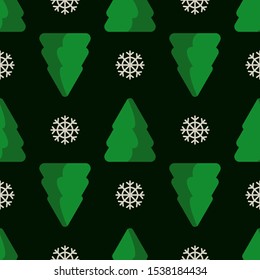 Christmas seamless pattern with abstract geometric ornament, christmas tree shapes in greeen red colors. Texture, background for textile, scrapbook or wrapping paper, new year decoration - vector