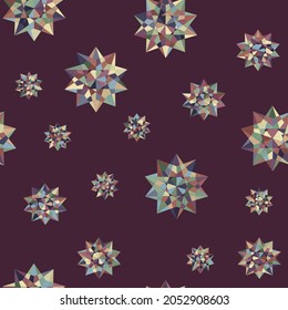 Christmas Seamless pattern. Abstract geometric shape, polyhedron from pyramids. Vector illustration