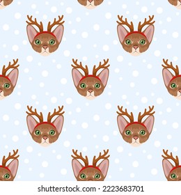 Christmas seamless pattern with Abyssinian cats. Cartoon design.
