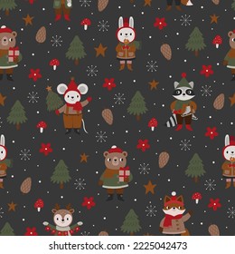 Christmas seamless pattern with animals.