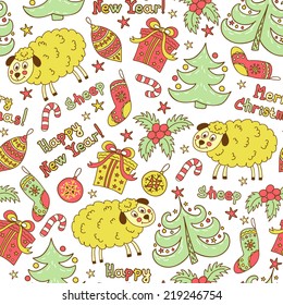 Christmas seamless pattern with animals sheep