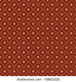 Christmas seamless pattern art deco geometric gold line style on red background with snowflake for product promotion, poster, christmas sale, greeting cards, web, decoration. Vector Illustration