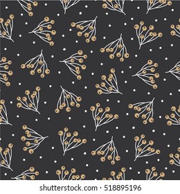 Christmas seamless pattern background with branches and berries