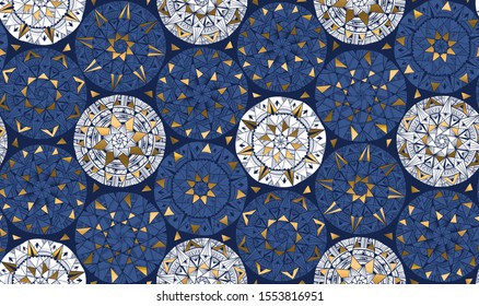 Christmas seamless pattern for background, fabric, textile, wrap, surface, web and print design. Laconic luxury snowflake design element. Mosaic structure minimal style xmas vector decor.

