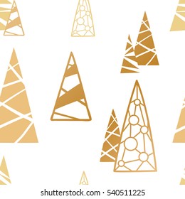 Christmas seamless pattern. Background with golden trees. Xmas seamless pattern