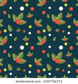 Christmas seamless pattern background paper wrapping holiday snow illustration holly leaf