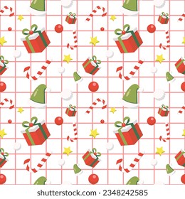 Christmas seamless pattern background paper wrapping holiday snow illustration holly leaf gift box
